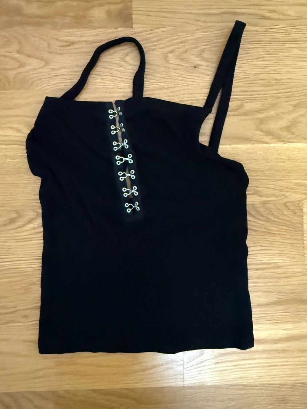 Joah Brown Black Lace-Up Tank Top with Hook on Closure